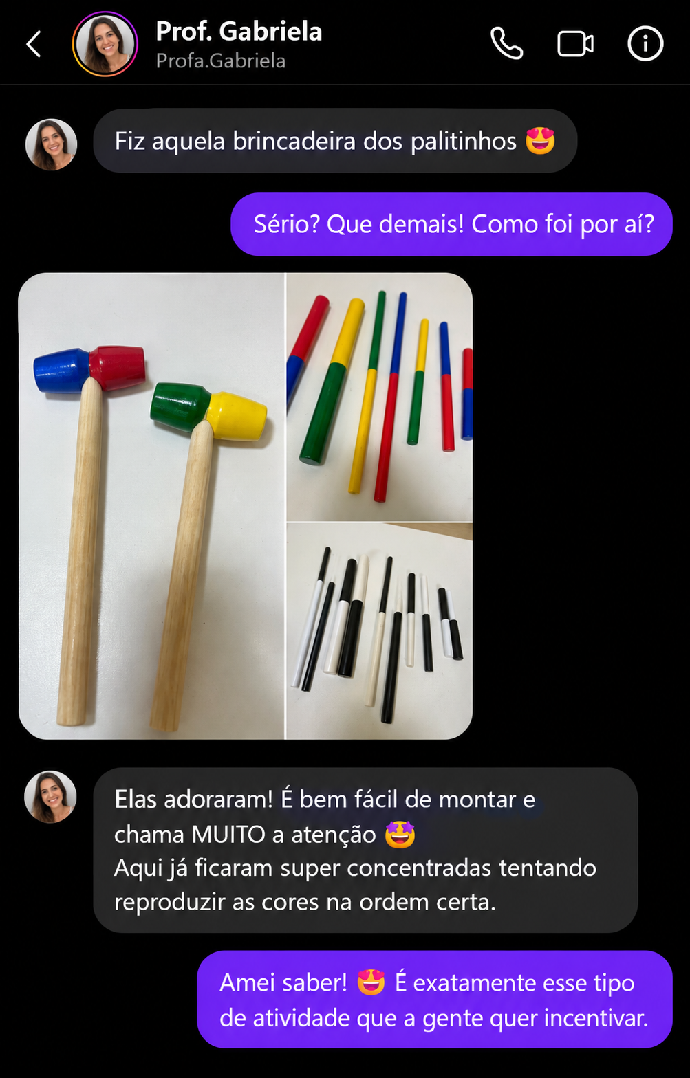 Depoimento da Professora Gabriela sobre a brincadeira dos palitinhos